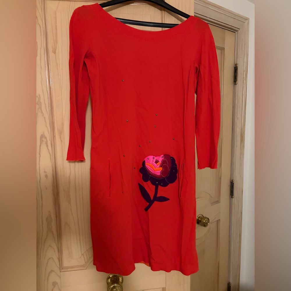 Sonia Rykiel Red Dress with Floral Design eu 42, US S/M